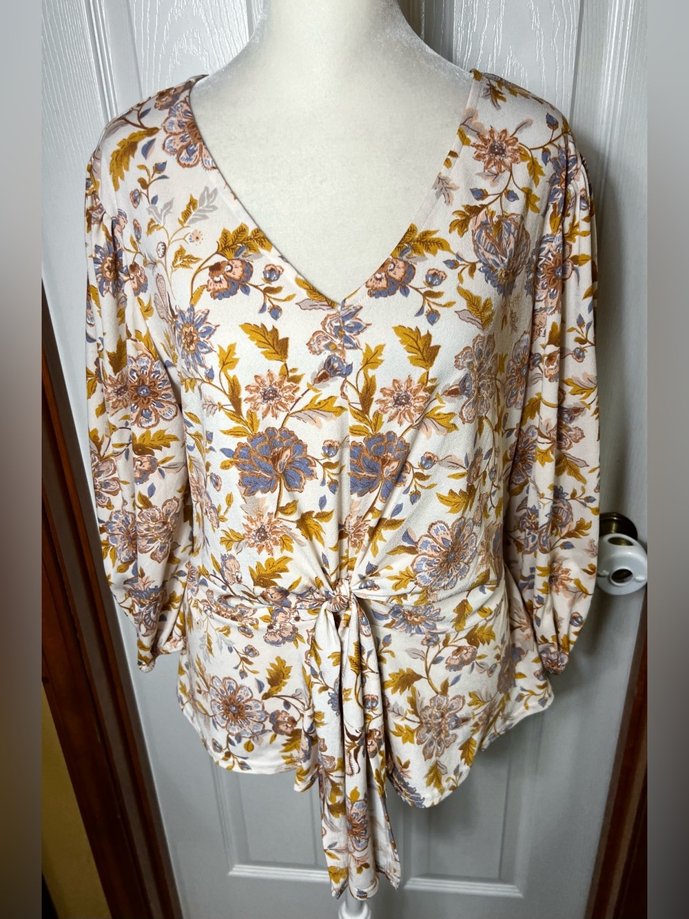 Floral Blouse Peplum Top Peplum Blouse 3/4 Sleeve Stretch Size L